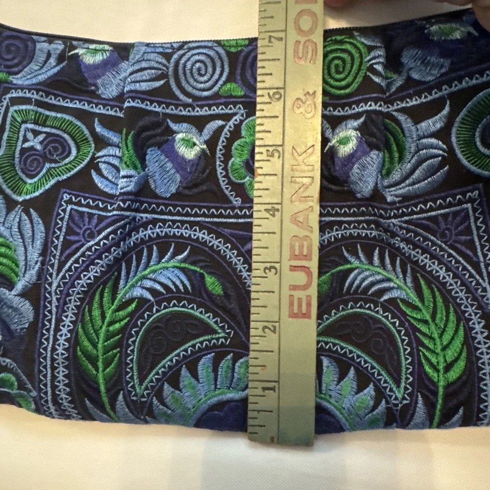 Embroidered‎ Clutch Wallet Beads Boho Tassel Blue Green Floral Festival